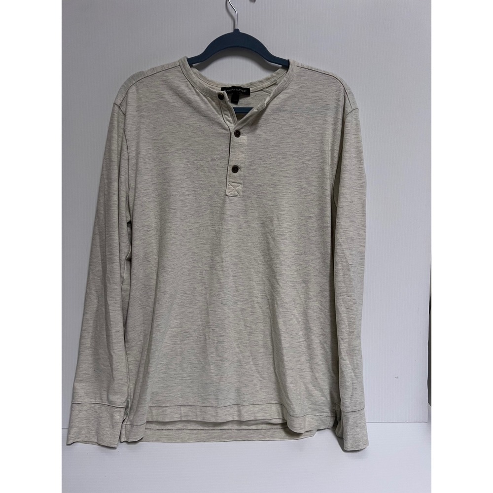 Banana Republic Mens Oatmeal Heather Gray Long Sleeve Henley Shirt Large